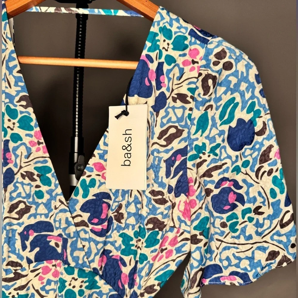 ba&sh NWT Ova Maxi Dress Floral Print Open-Back Backless Flowy Blue White XS / 0 - Picture 6 of 11